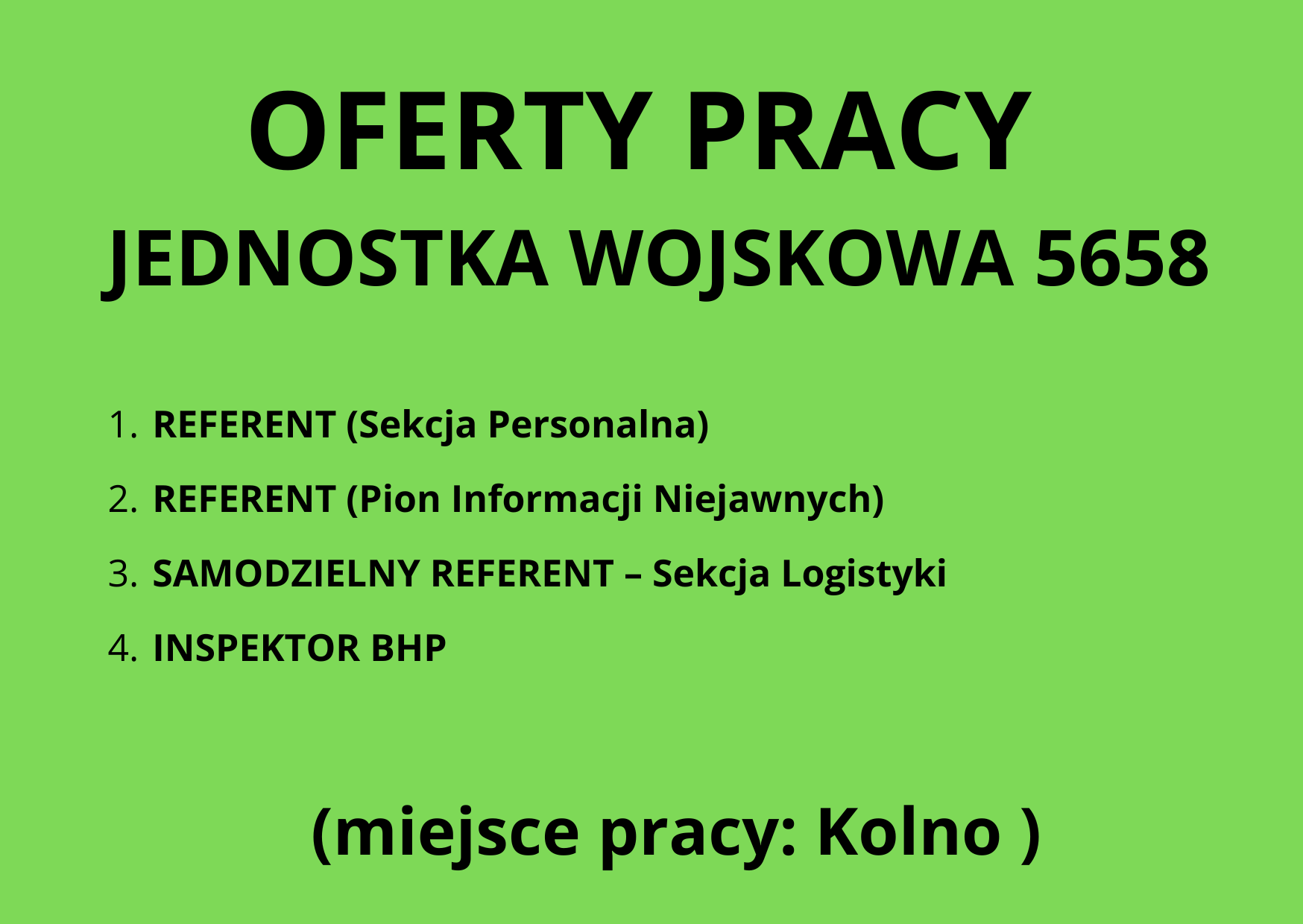 Zdjęcie artykułu OFERTY PRACY – JEDNOSTKA WOJSKOWA 5658 (Kolno / Ełk)