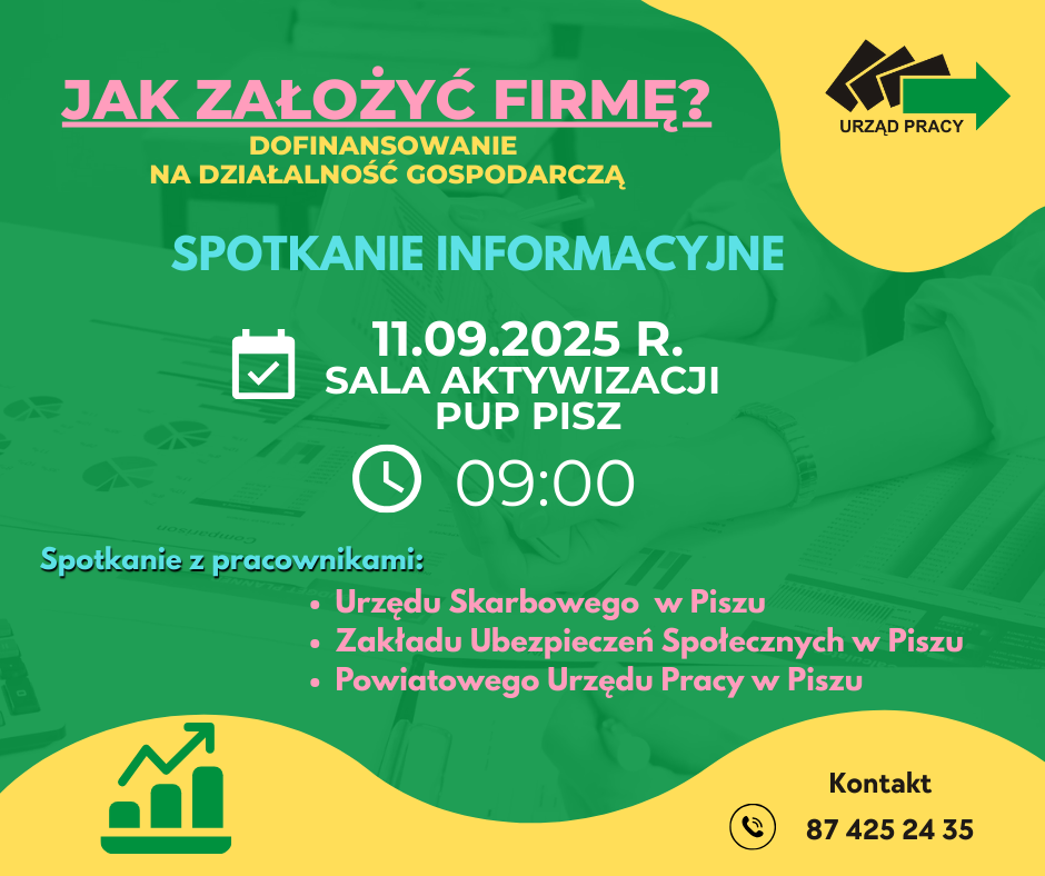 Zdjęcie artykułu Planujesz założyć własną firmę? Myślisz o dofinansowaniu z Powiatowego Urzędu Pracy w Piszu?